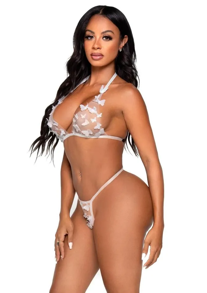 Female Sex Toys Leg Avenue Leg Avenue Sheer Butterfly Applique Bra Top and GString Panty