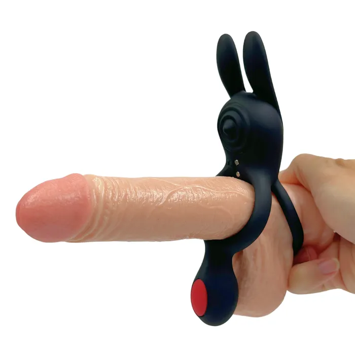 TooTimidcom Male Sex Toys Vibrating Silicone Bunny Dual CRing Penis Clit and Scrotum Vibes